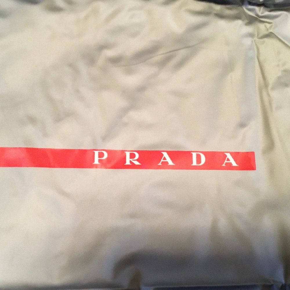 Prada Gray & Red Vinyl Drawstring Dust Bag - Picture 4 of 7